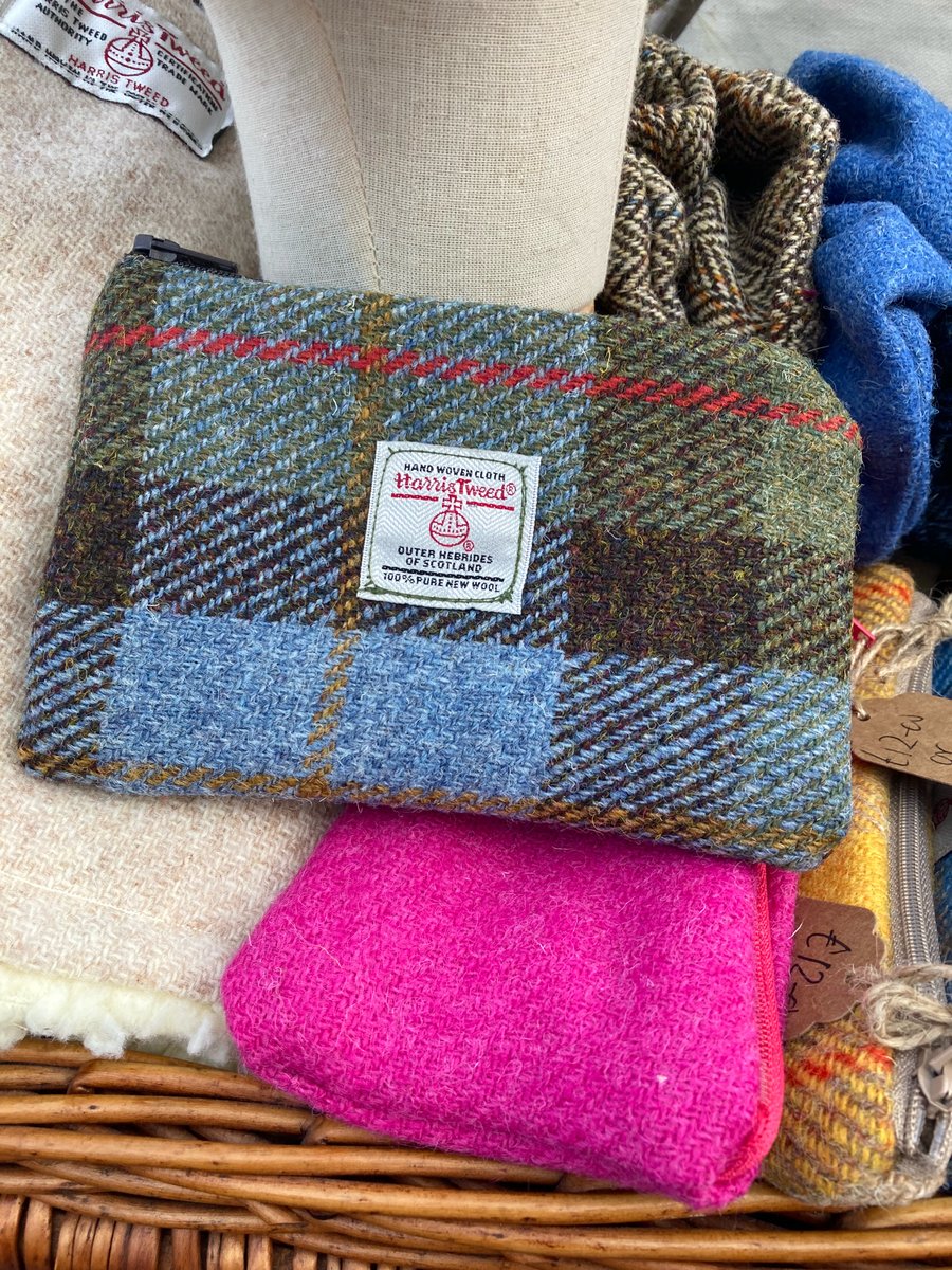 Harris Tweed Coin Purse Blue Brown Check