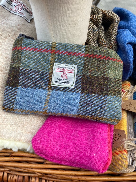 Harris Tweed Coin Purse Blue Brown Check