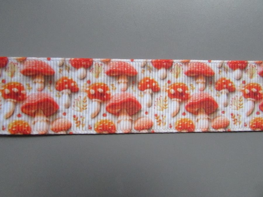 Magic Enchanted Toadstool Mushroom 2.5cm Grosgrain Ribbon x 1 metre