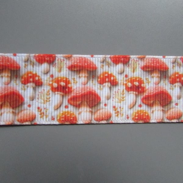 Magic Enchanted Toadstool Mushroom 2.5cm Grosgrain Ribbon x 1 metre