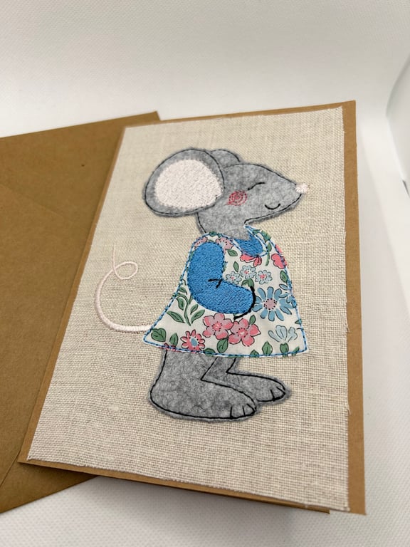 Miss Liberty Mouse Embroidered Applique Greetings Card Perfect Any Occasion