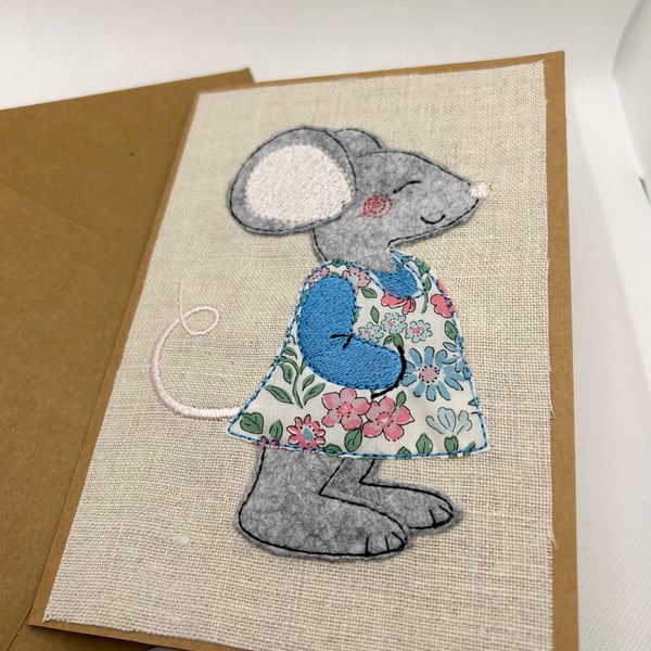 Miss Liberty Mouse Embroidered Applique Greetings Card Perfect Any Occasion