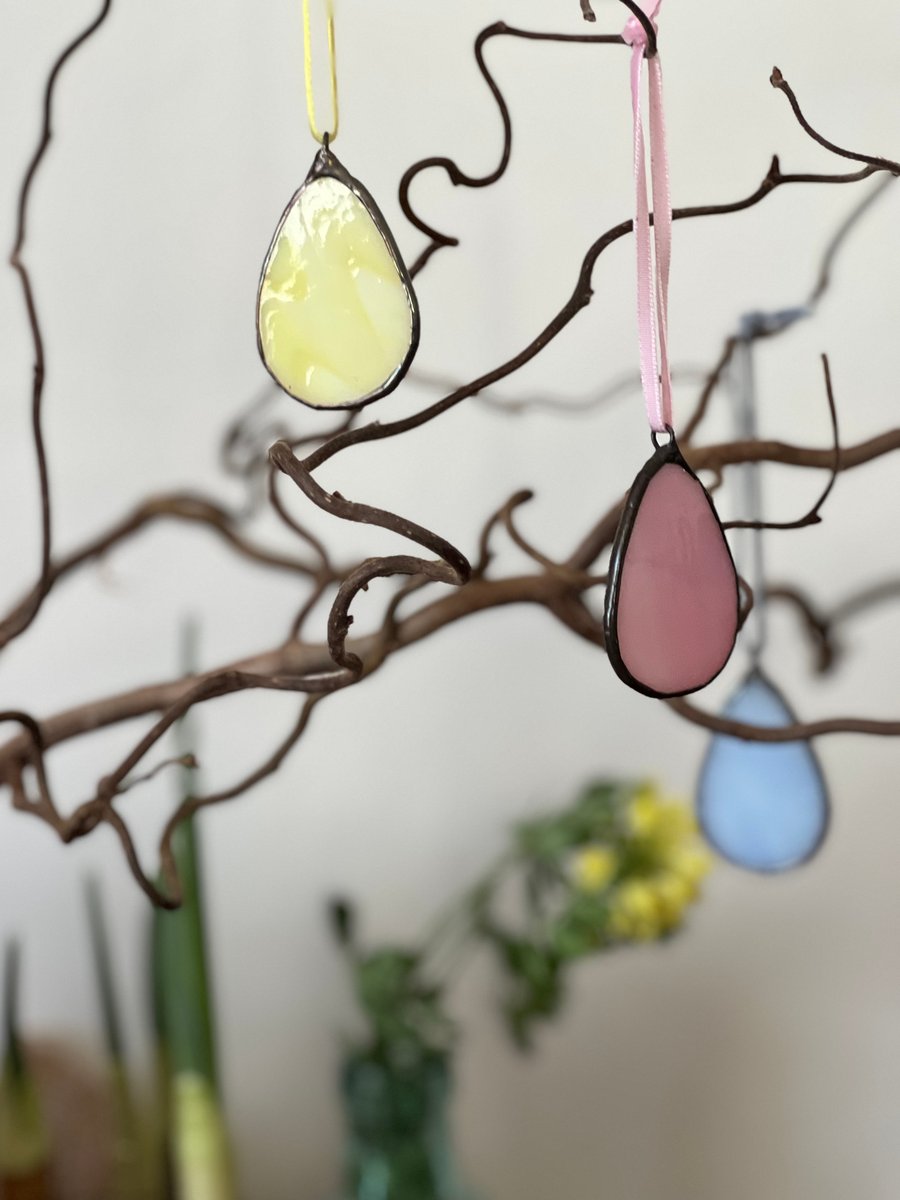 Set of 3 stained Glass mini eggs - spring Easter gift in pink, yellow, blue