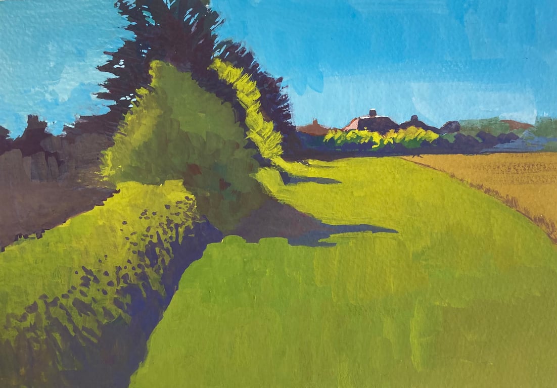 Acklam fields en plein air (original gouache painting) size A4 