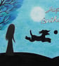Dog Card, Daughter Birthday Art Card, Black Dog Ball Girl Tree Moon Card - Image 2