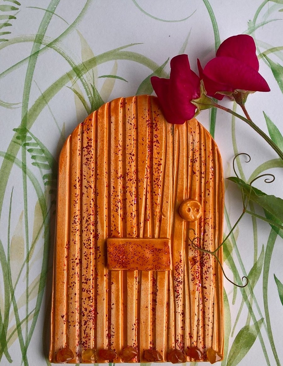 Orange Ceramic Fairy Door