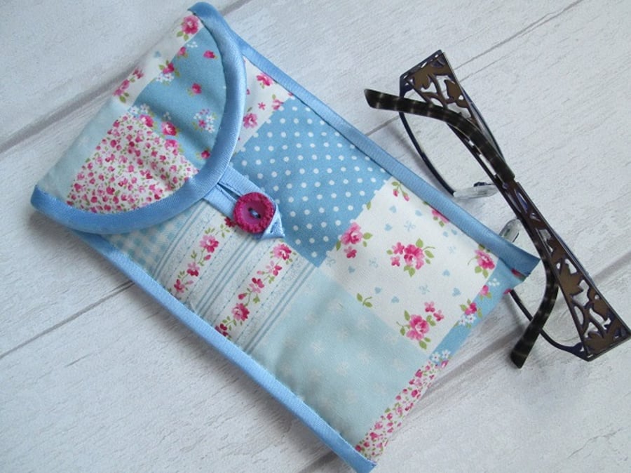 Blue and Pink Floral Patchwork Glasses or Phone Case
