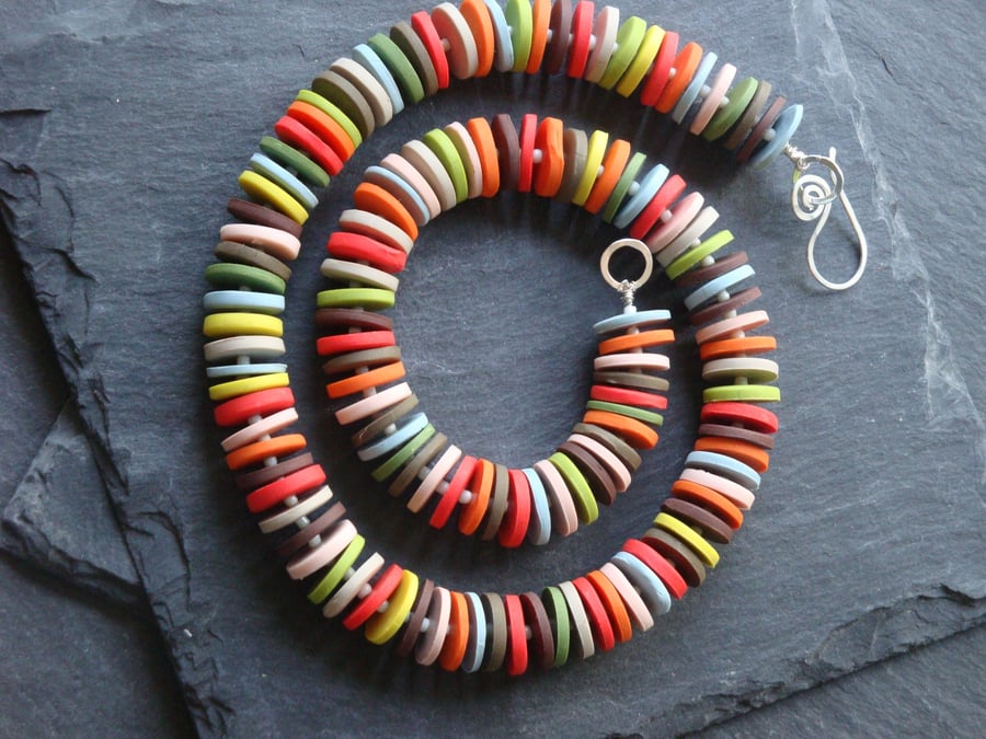 Polymer clay & sterling silver necklace in autumnal colours