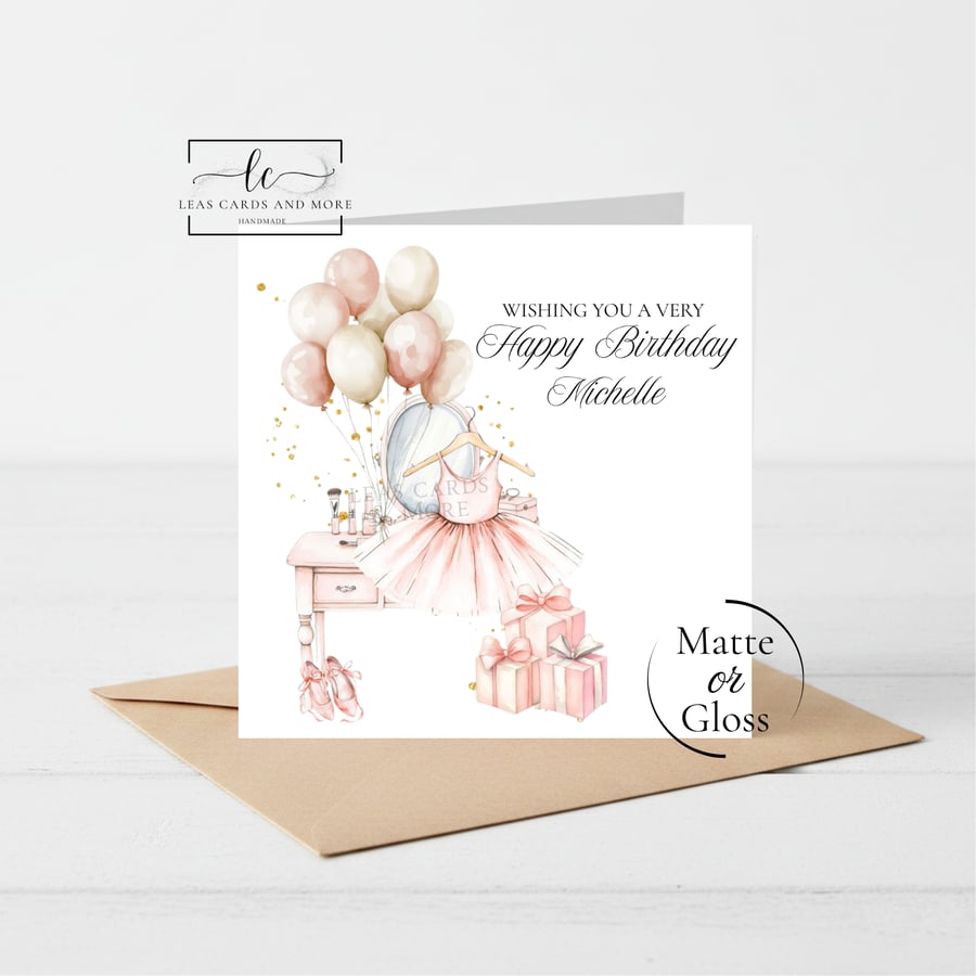 Pink Ballerina Theme Happy Birthday Card