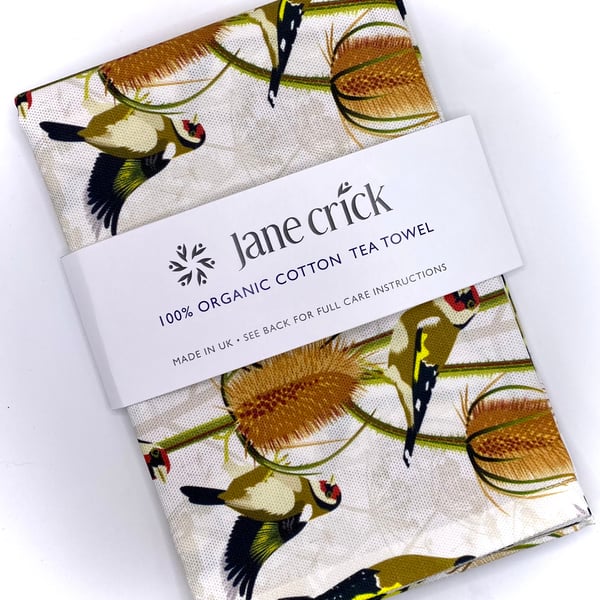 Goldfinches with Teazles Organic Cotton Tea Towel