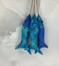 Blue and gold waves hanging fabric fish set, Handmade - Image 9