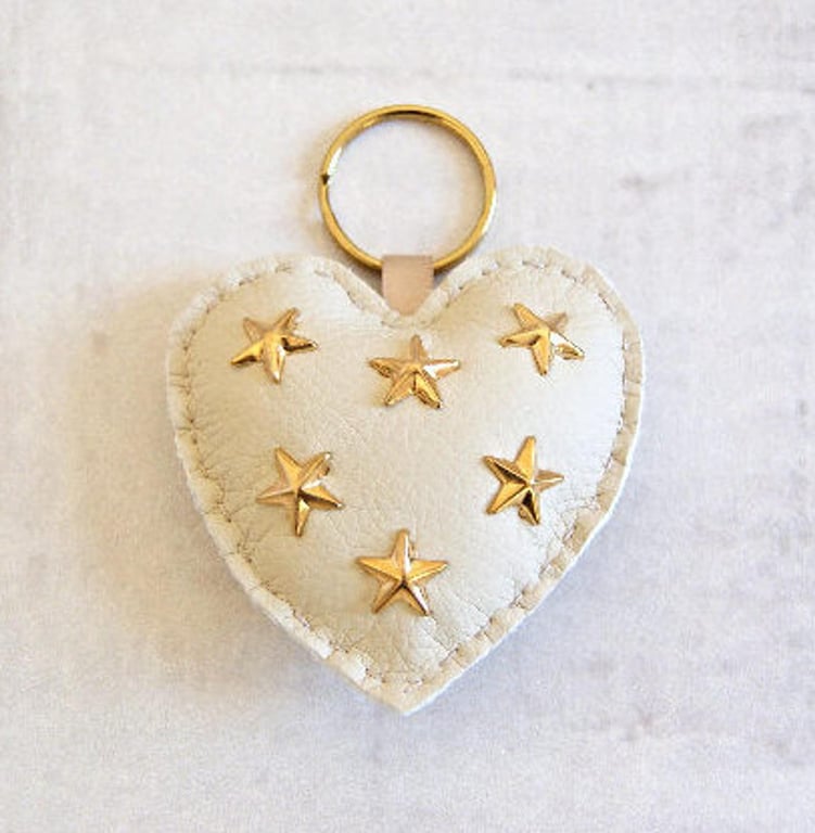 Cream Heart Studded Keyring