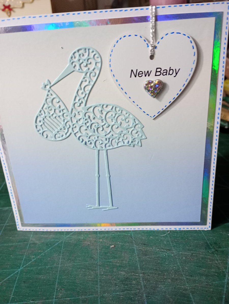 New baby boy stork card