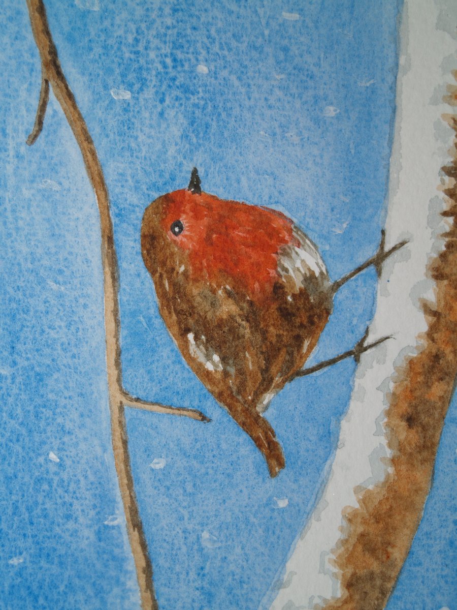SALE! Original watercolour Christmas robin in the snow postcard