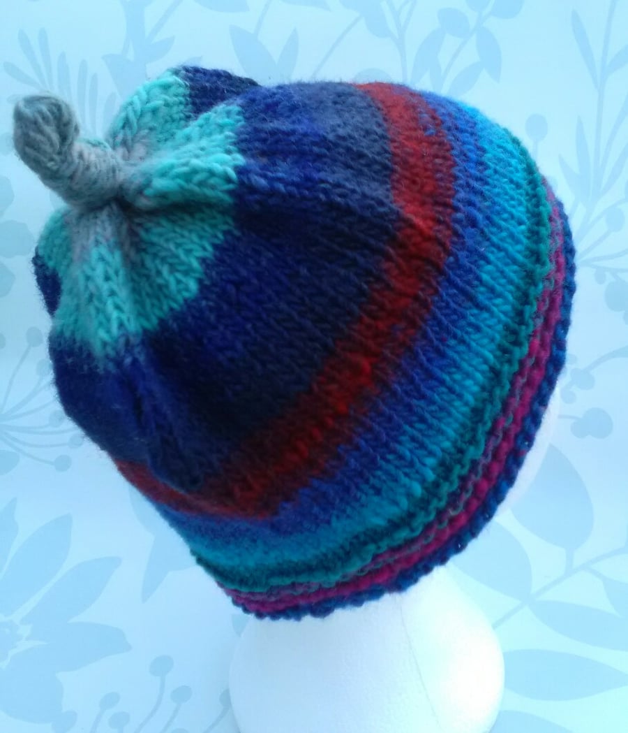Handknit 100% WOOL NORO KNOTTY TOP BEANIE SMALL-MEDIUM
