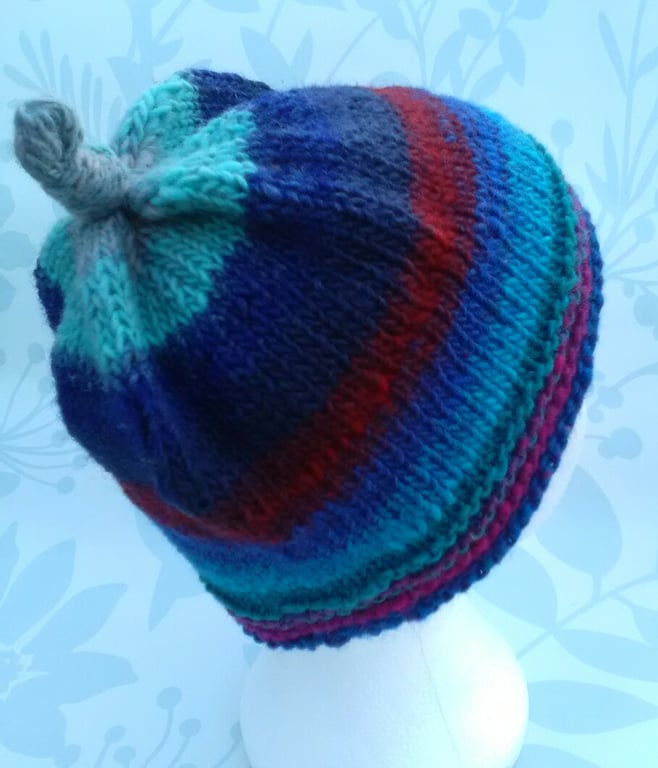 Handknit 100% WOOL NORO KNOTTY TOP BEANIE SMALL-MEDIUM
