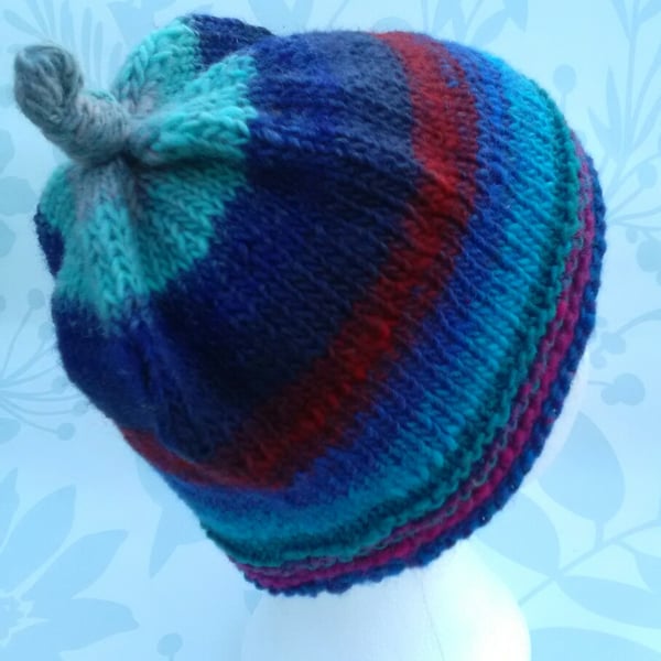 Handknit 100% WOOL NORO KNOTTY TOP BEANIE SMALL-MEDIUM