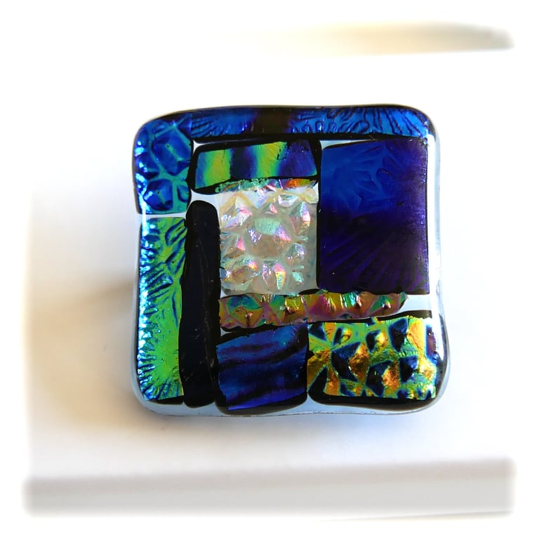 Dichroic L010 Luxury Fused Glass Patchwork Brooch Handmade 