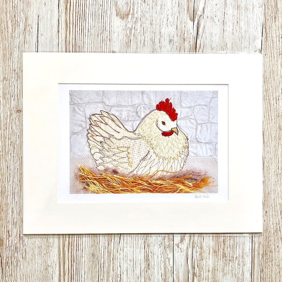 50% discount - Chicken - mounted chicken bird poultry nest art print