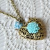 Heart Locket with Pale Blue Dahlia
