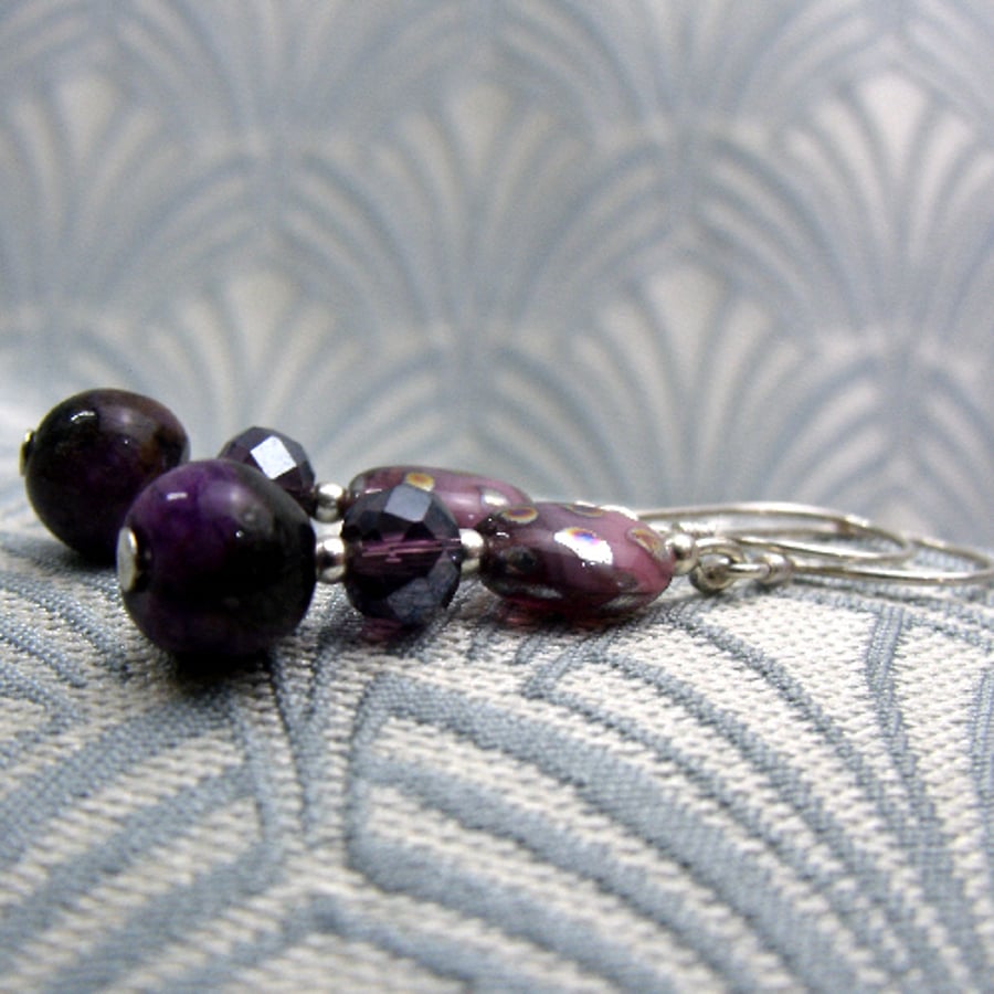 Purple Earrings, Purple Drop Semi-Precious Stone Earrings, Handmade Earring DD19