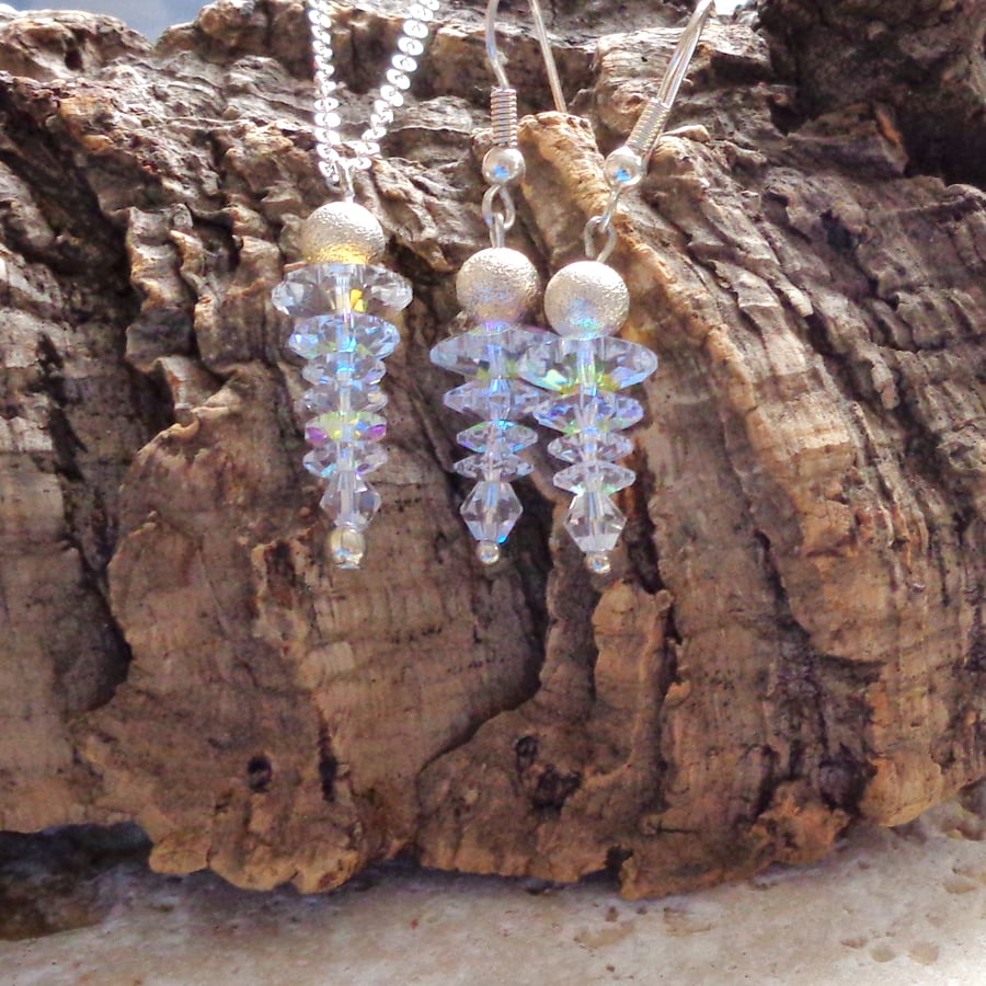 Swarovski crystal & sterling silver Earring & Pendant Set Icicles  