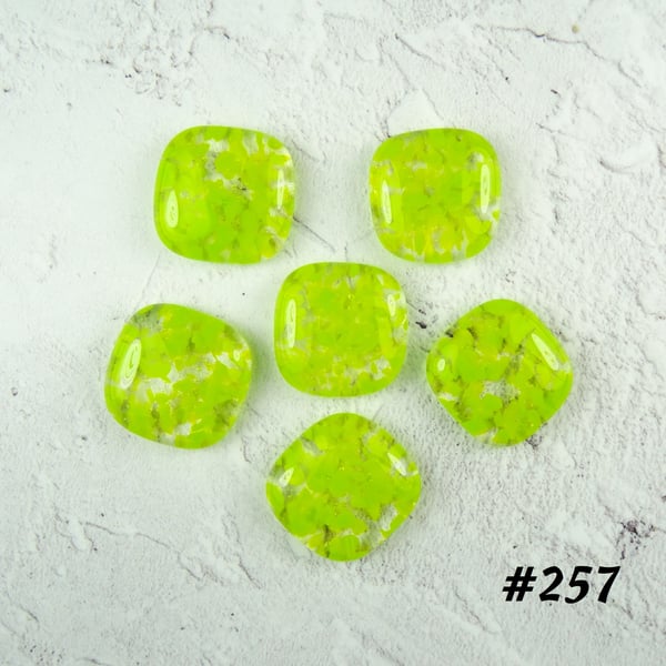 6 x green art glass cabochons, for jewellery making, crafting (257)