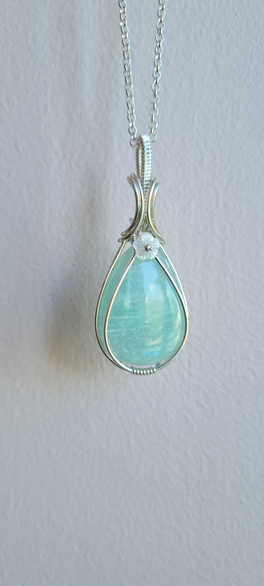 Natural Amazonite & 925 Silver Statement Necklace Pendant Gift Crystal Jewellery