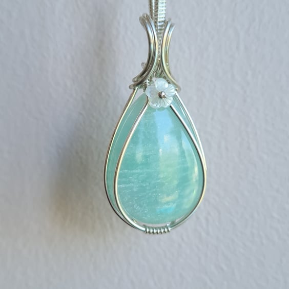 Natural Amazonite & 925 Silver Statement Necklace Pendant Gift Crystal Jewellery