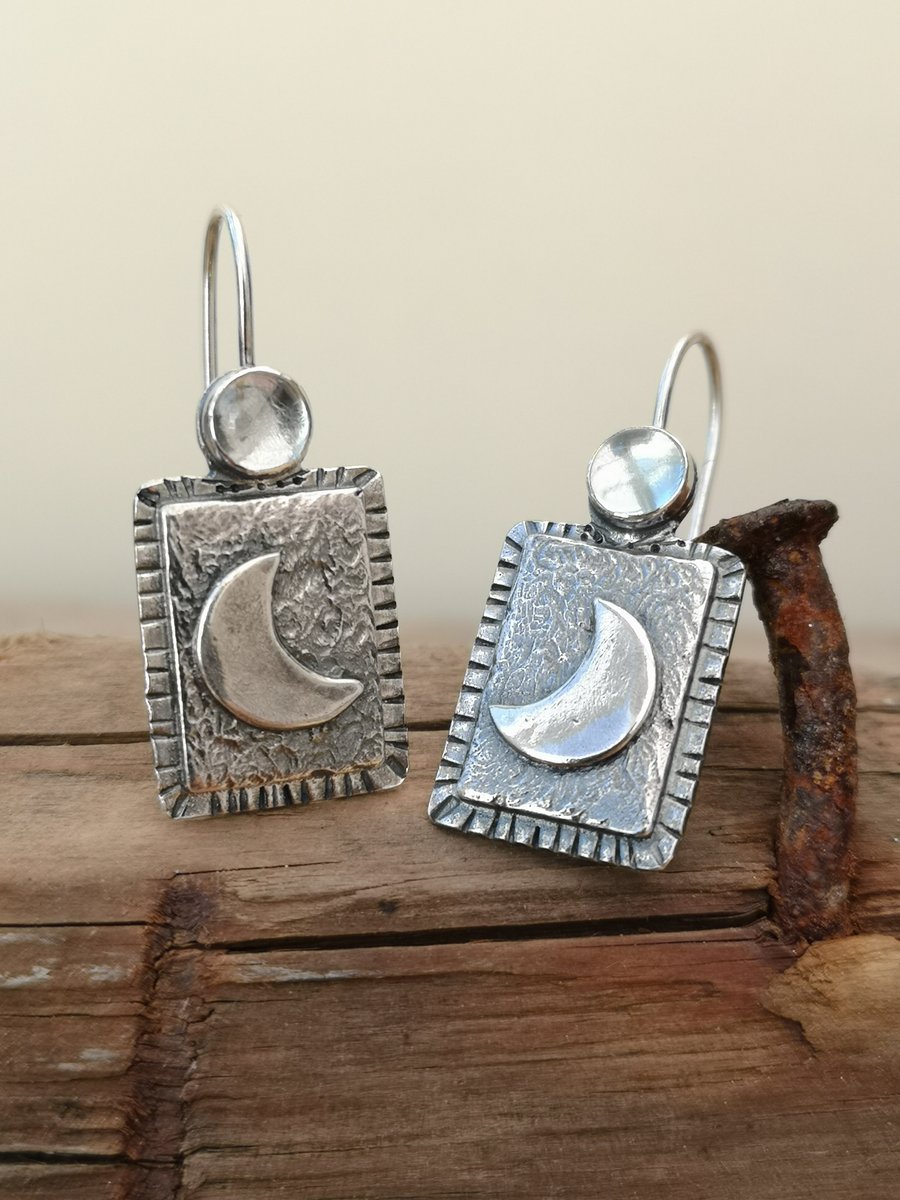 Crescent Aqua Moon Earrings 