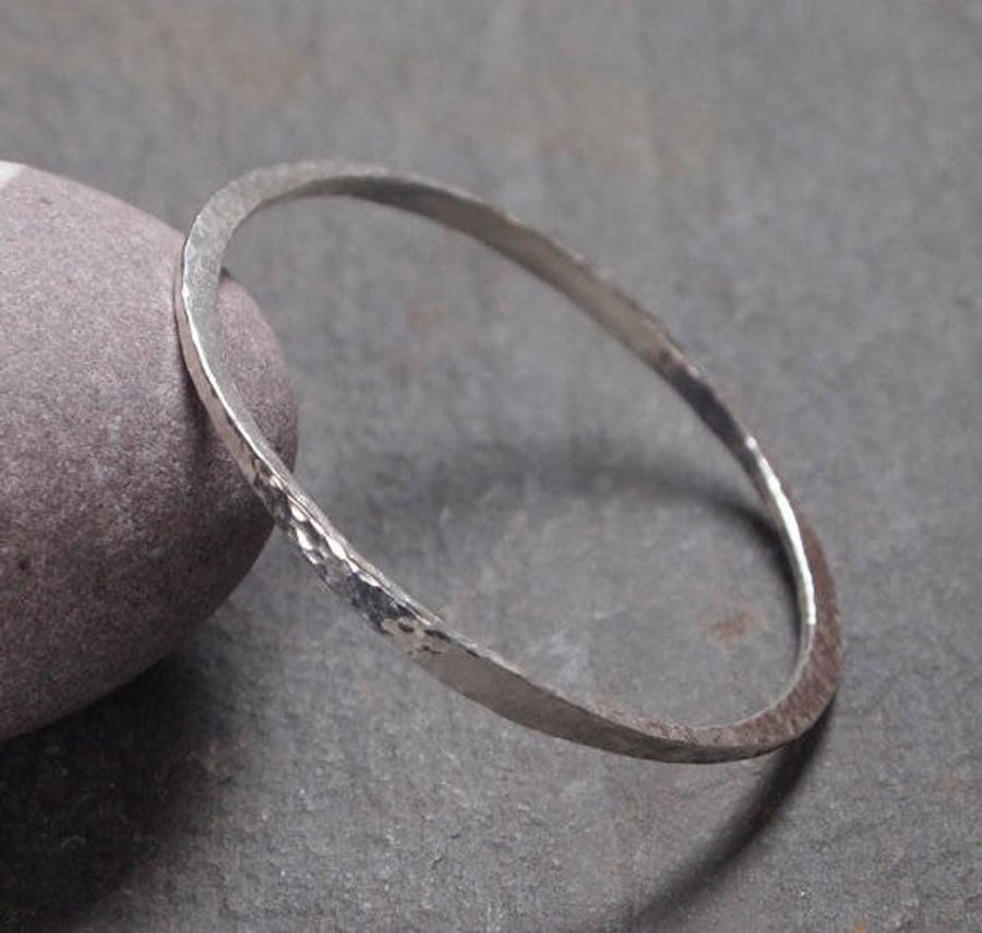 Forged solid silver bangle, sterling silver bangle