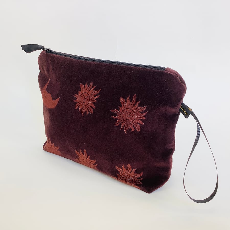 Chocolate Sun and Moon velvet makeup bag