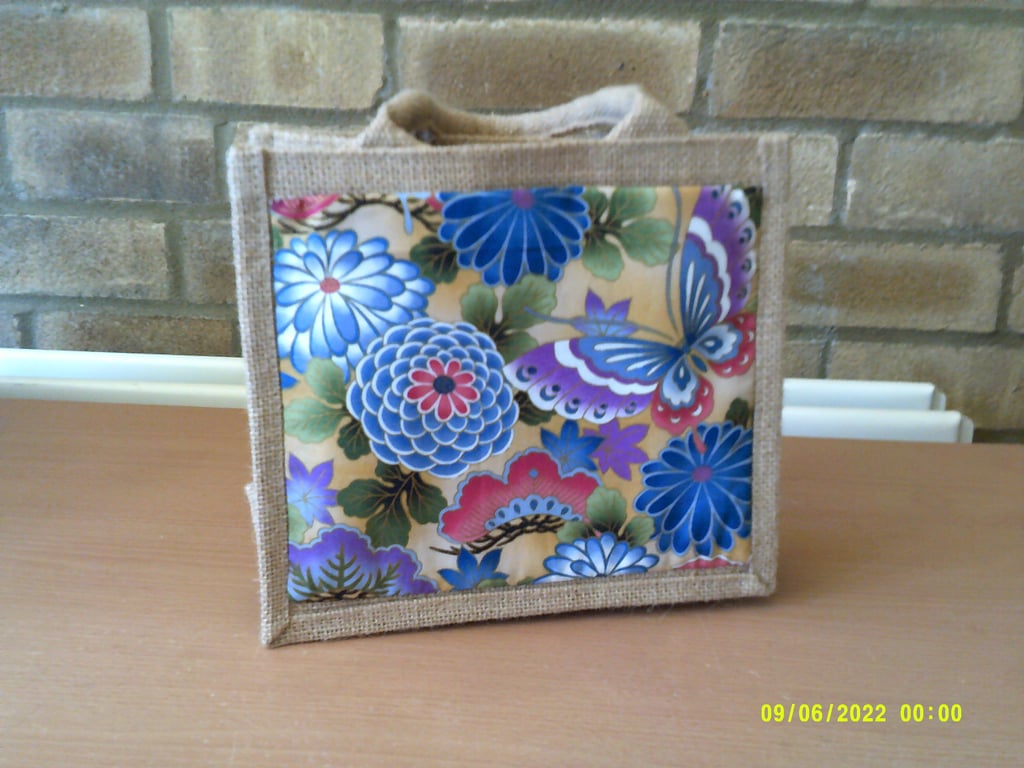 Butterflies and Flowers Small Jute Bag
