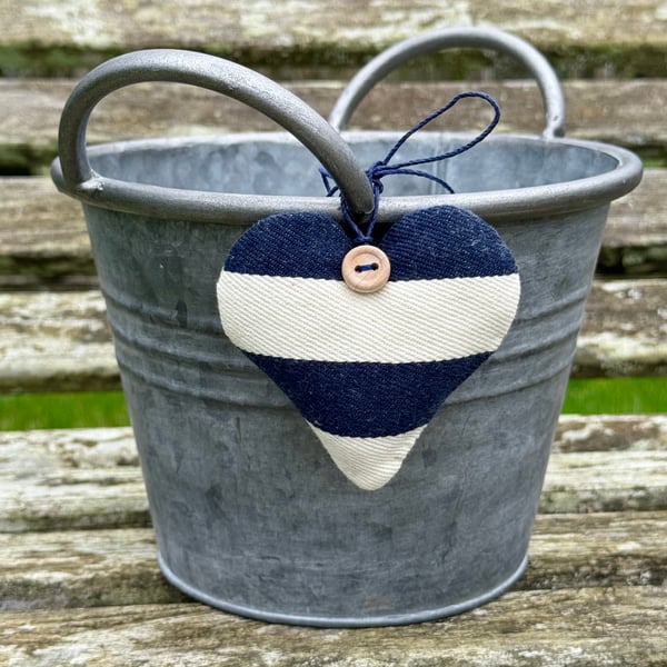 DENIM HEART DECORATION - broad stripes, navy and white