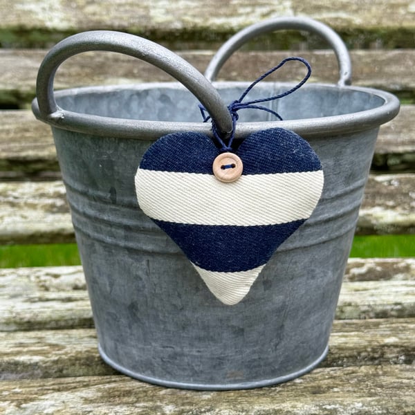 SALE - DENIM HEART DECORATION - broad stripes, navy and white