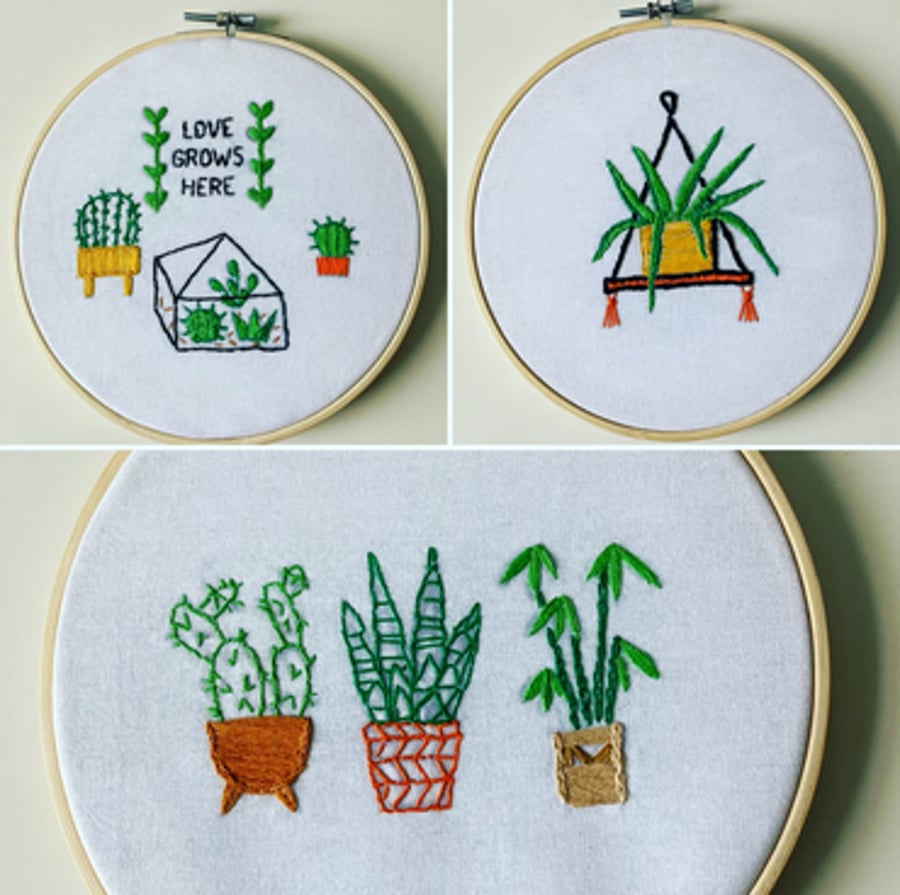 3 hoop art hand embroidered pictures Cactus & succulent plants 