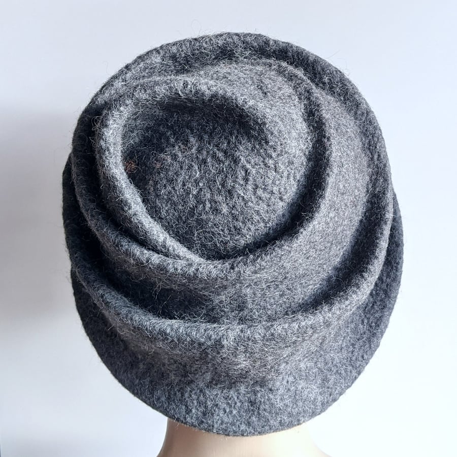 Sculpted felted wool hat  - pewter grey