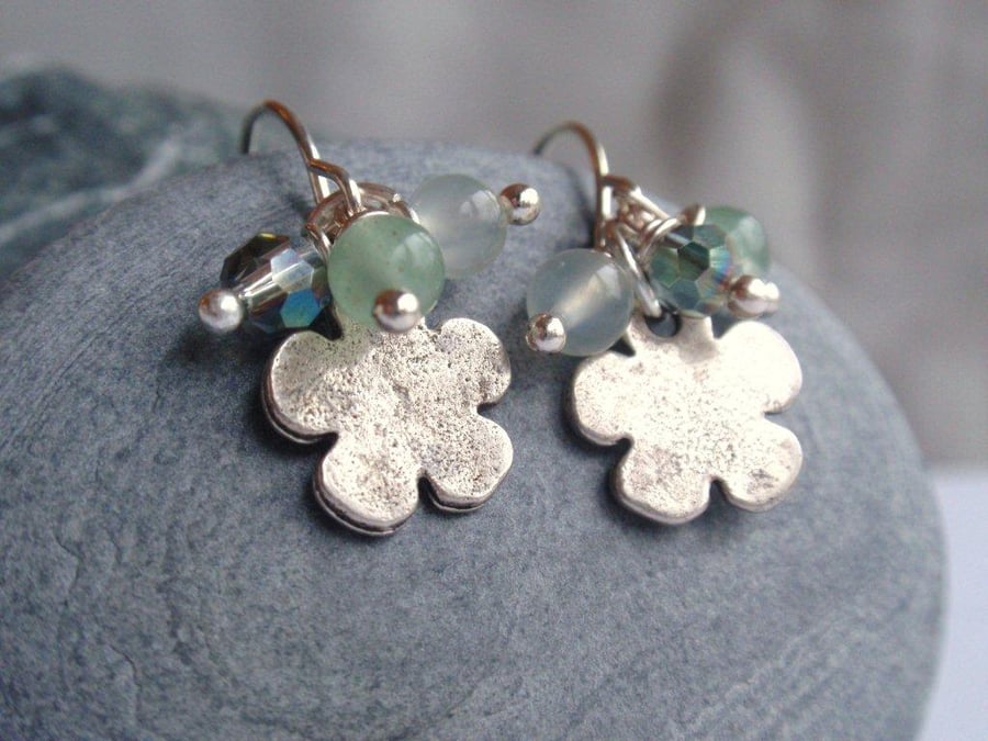 Flower Earrings with green aventurine and jade gemstones
