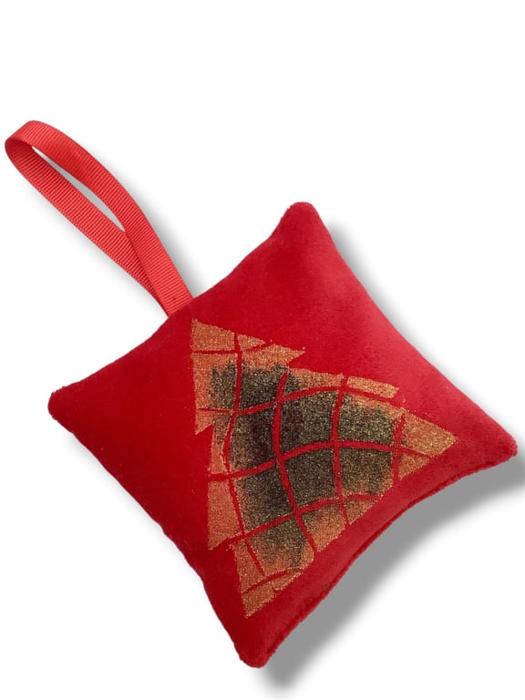 Velvet Lavender Sachet, Hand Printed Lavender Bag, Christmas Tree Ornament 