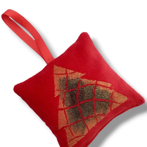 Velvet Lavender Sachet, Hand Printed Lavender Bag, Christmas Tree Ornament 