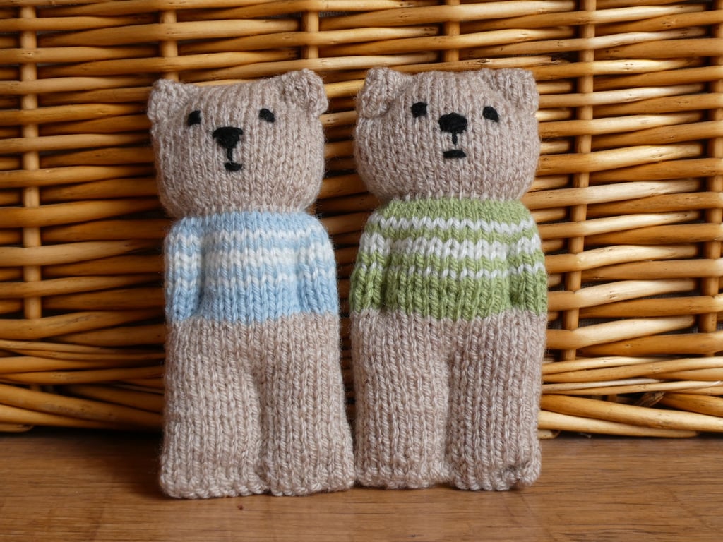 Handmade knitted pair of pocket dolls - bears