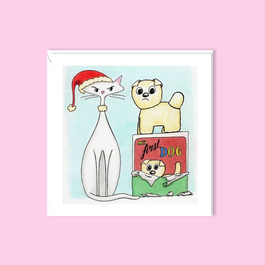 Cat Lover Christmas Card & Envelope: Hand Drawn Cat Xmas Card