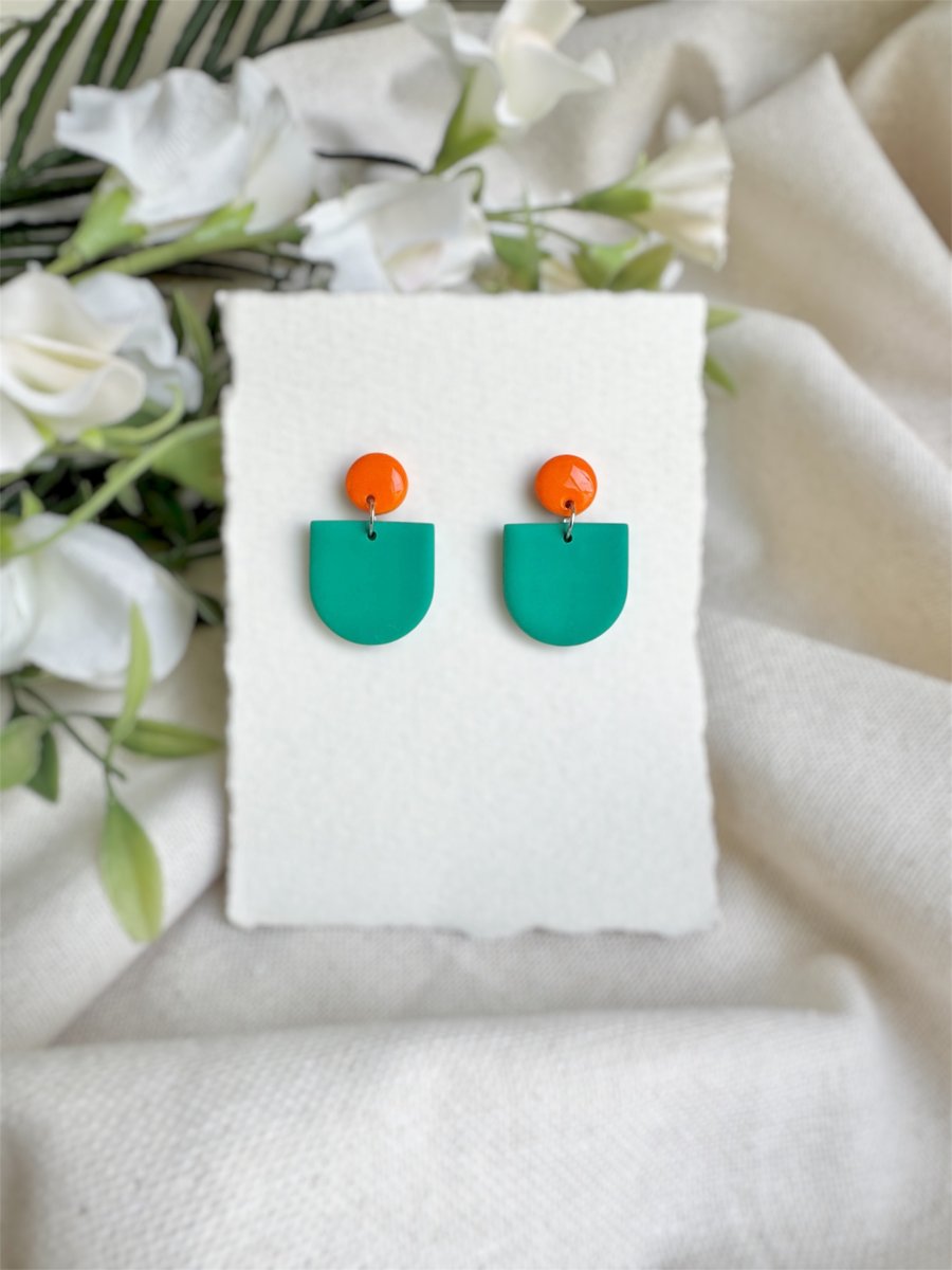 Turquoise and Orange Polymer Clay Earrings