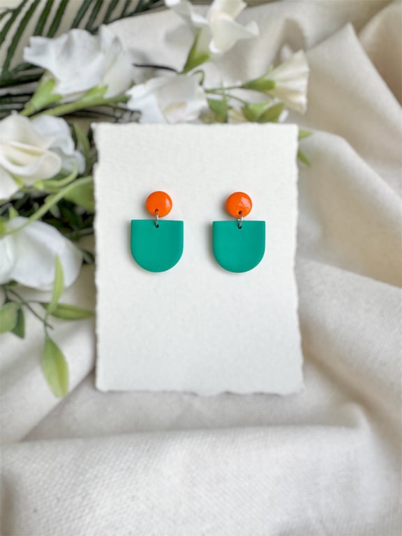 Turquoise and Orange Polymer Clay Earrings