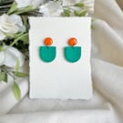 Turquoise and Orange Polymer Clay Earrings