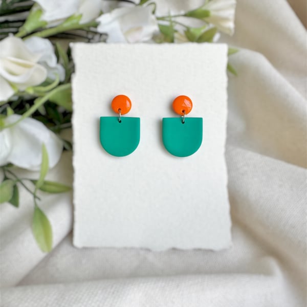 Turquoise and Orange Polymer Clay Earrings