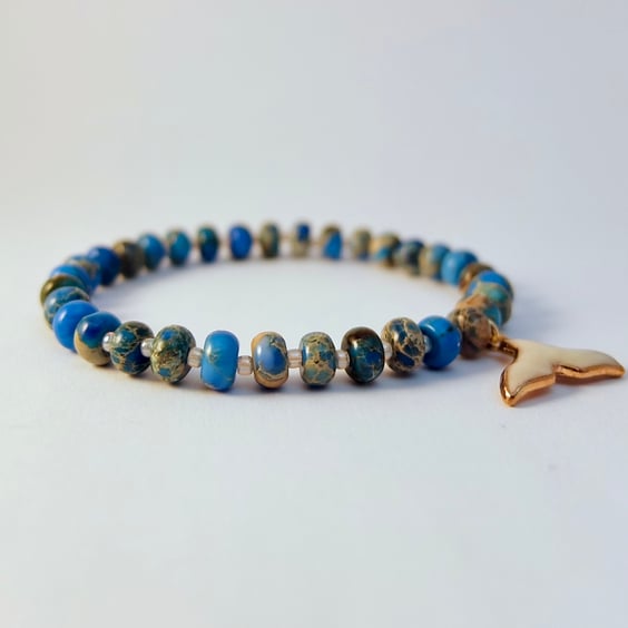 Blue Jasper Bracelet & Whale Tail Charm, Birthday, Anniversary, Gifts For Her