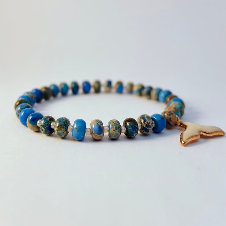 Blue Jasper Bracelet & Whale Tail Charm, Birthday, Anniversary, Gifts For Her
