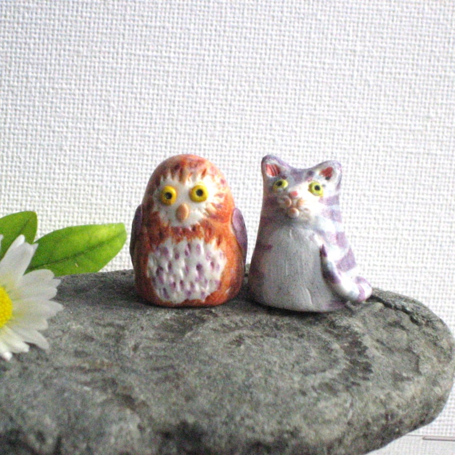 Miniature Owl and Pussycat Figures