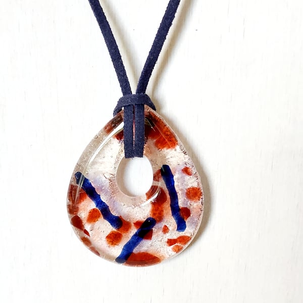 Fused Glass Cast Pendant on Soft Suede